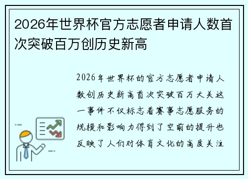 2026年世界杯官方志愿者申请人数首次突破百万创历史新高 2026年世界杯官方志愿者申请人数首次突破百万创历史新高
