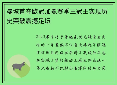 曼城首夺欧冠加冕赛季三冠王实现历史突破震撼足坛 曼城首夺欧冠加冕赛季三冠王实现历史突破震撼足坛